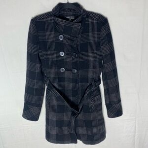 Xntrik Collection Grey Black Plaid Fall Jacket Coat  W Belt M